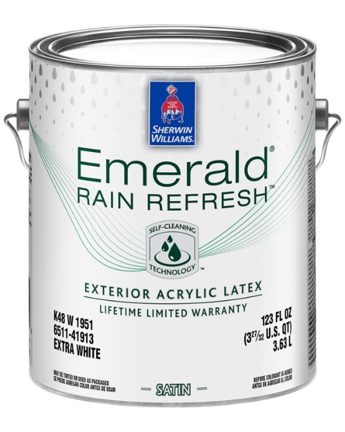Sherwin-Williams Emerald Rain Refresh Exterior paint can